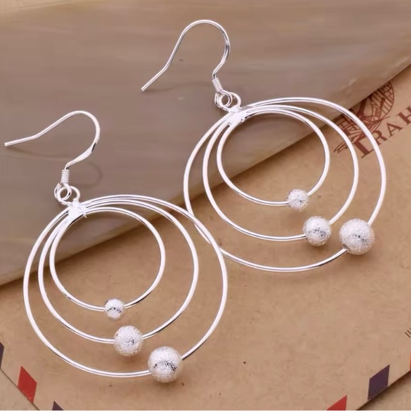 Silver plated Three circle beads Earrings for Women - Picture 3 of 5